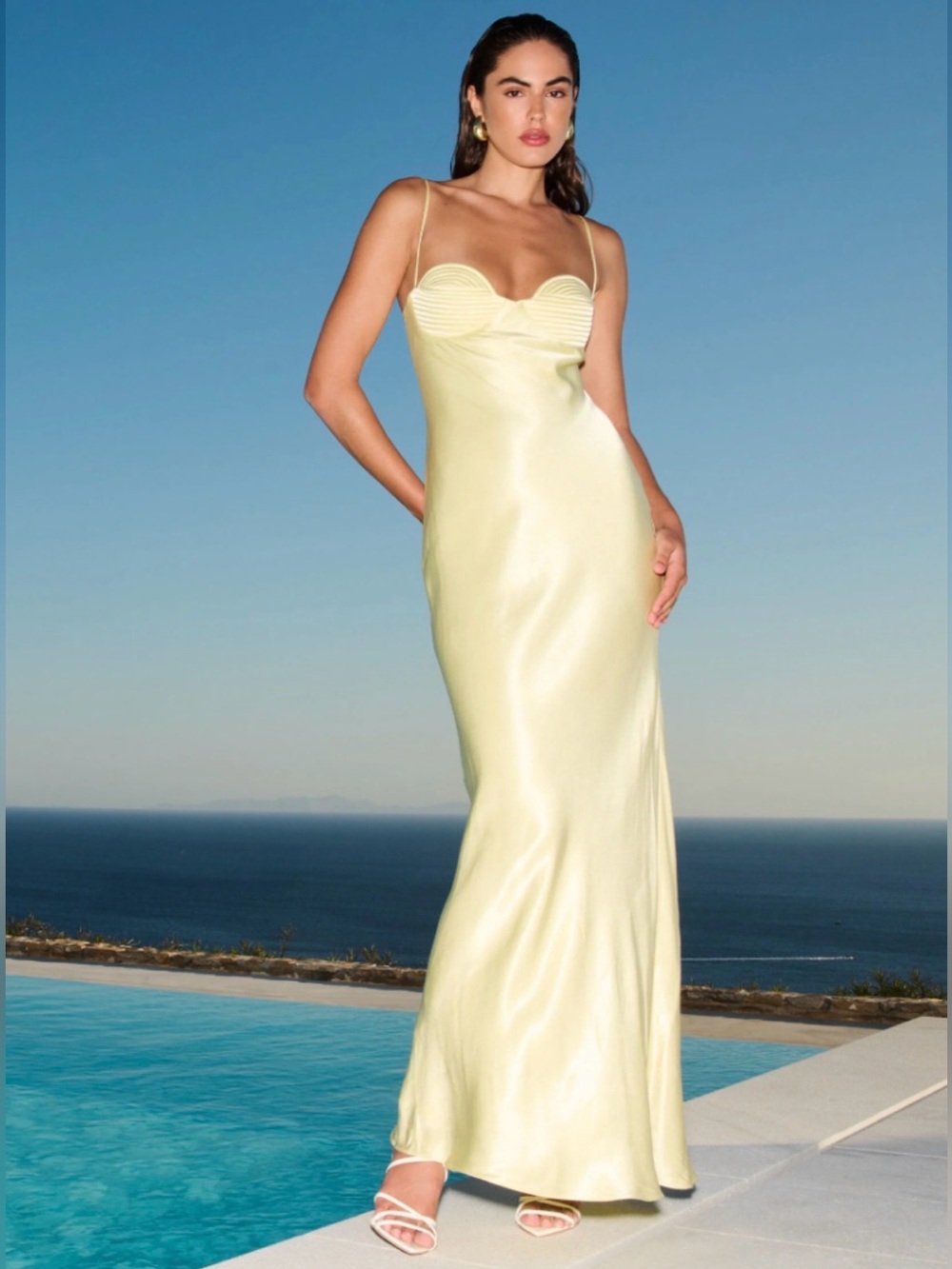 Bardot Devin Satin Maxi Dress in Lemon Yellow